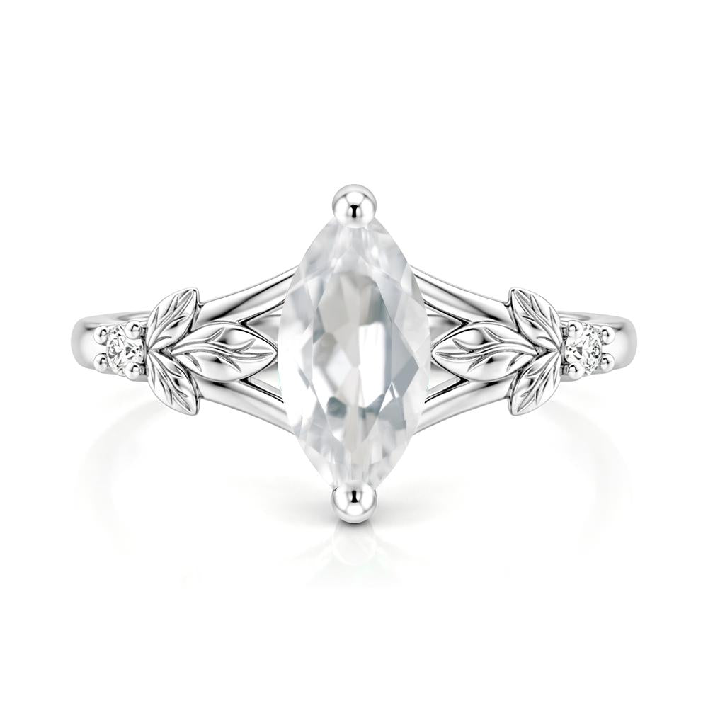 Leaf Inspired Marquise Cut London Blue Topaz Split Ring - LUO Jewelry #gemstone_White Topaz