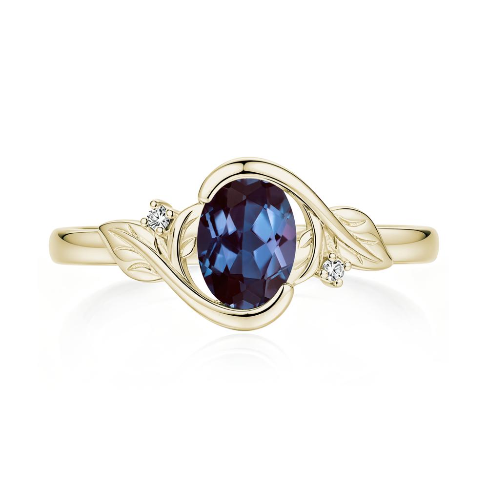 Leaf Inspired Oval Shaped Emerald Tension Ring - LUO Jewelry #gemstone_Alexandrite