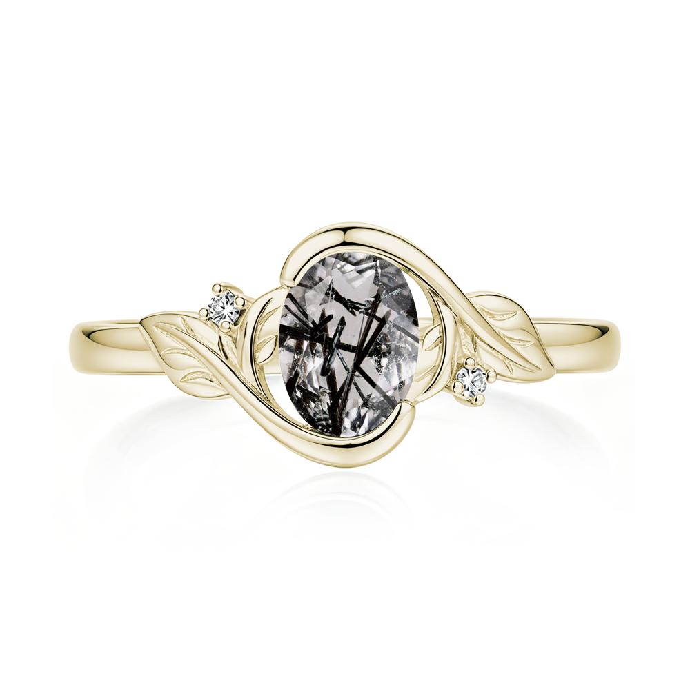 Leaf Inspired Oval Shaped Emerald Tension Ring - LUO Jewelry #gemstone_Black Rutilated Quartz
