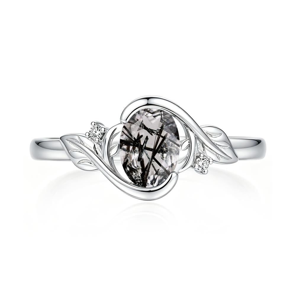 Leaf Inspired Oval Shaped Emerald Tension Ring - LUO Jewelry #gemstone_Black Rutilated Quartz