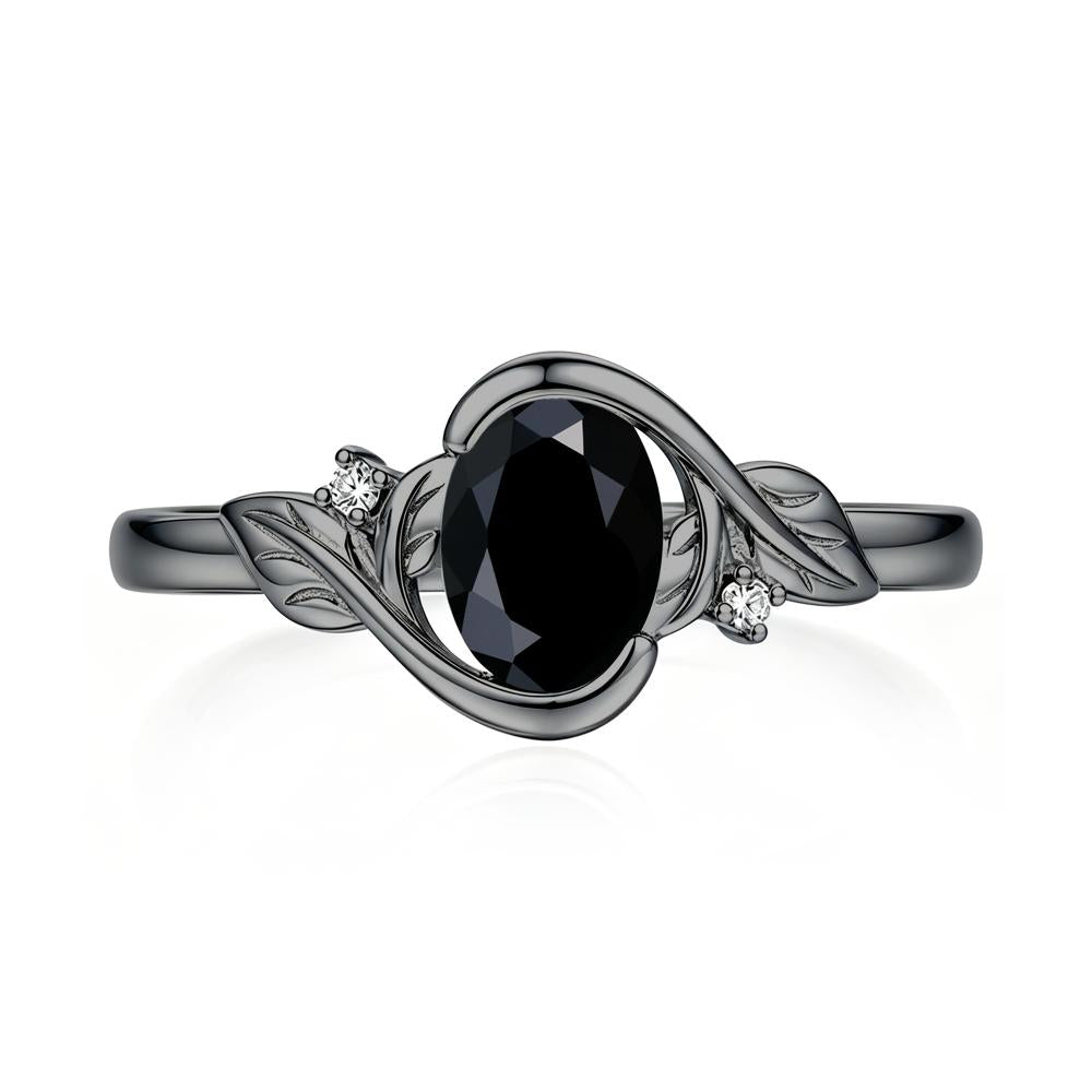 Leaf Inspired Oval Shaped Emerald Tension Ring - LUO Jewelry #gemstone_Black Spinel