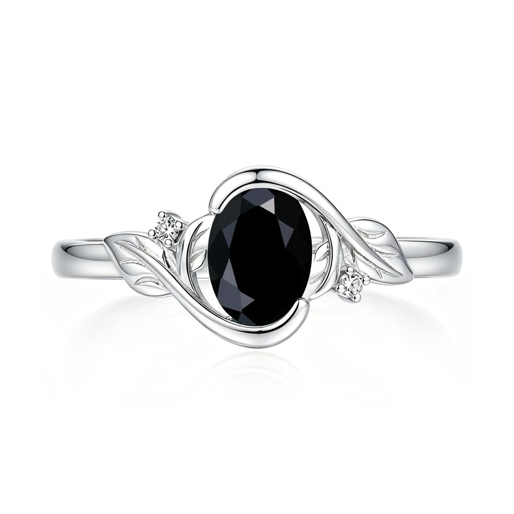 Leaf Inspired Oval Shaped Emerald Tension Ring - LUO Jewelry #gemstone_Black Spinel