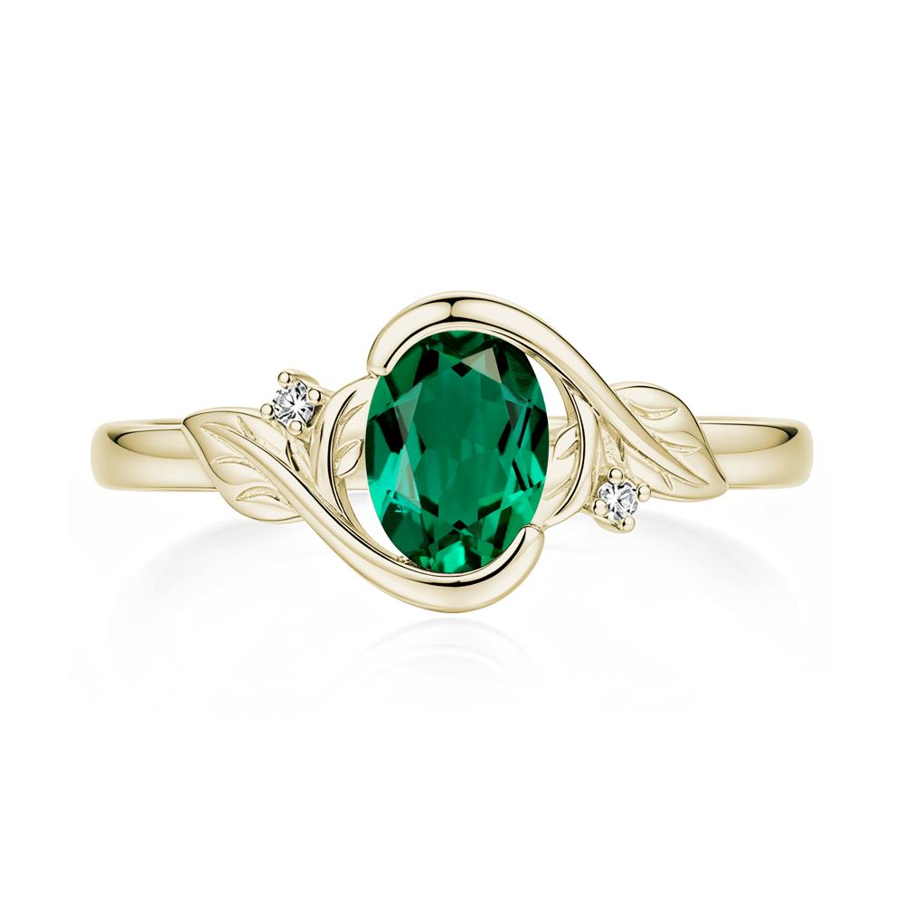 Leaf Inspired Oval Shaped Emerald Tension Ring - LUO Jewelry #gemstone_Emerald