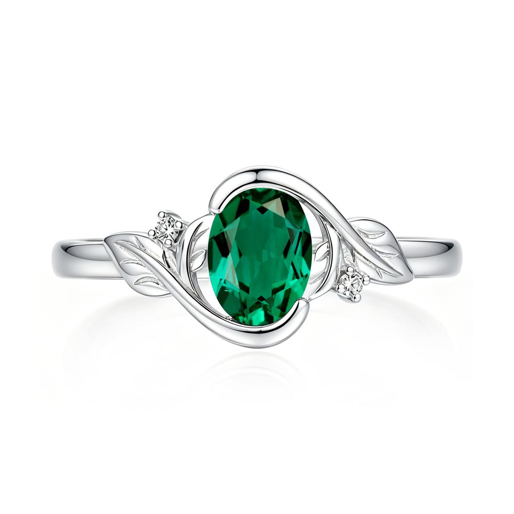 Leaf Inspired Oval Shaped Emerald Tension Ring - LUO Jewelry #gemstone_Emerald