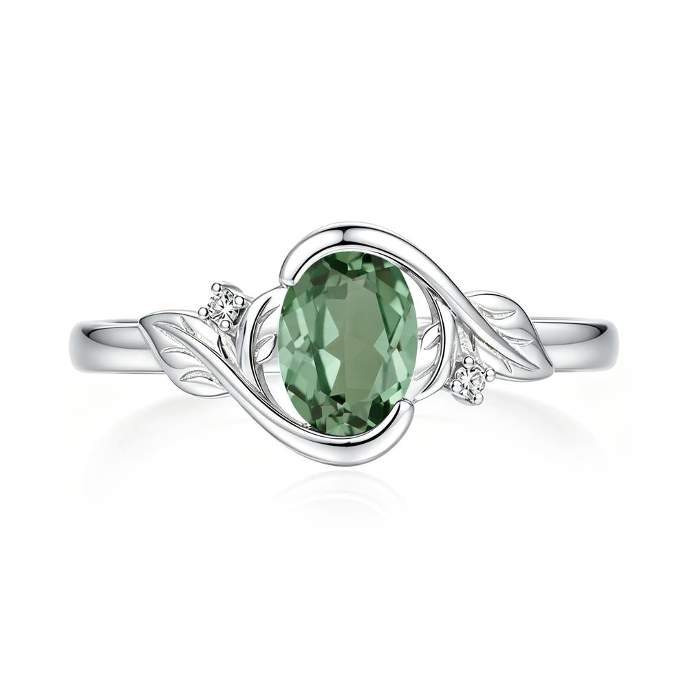 Leaf Inspired Oval Shaped Emerald Tension Ring - LUO Jewelry #gemstone_Green Sapphire