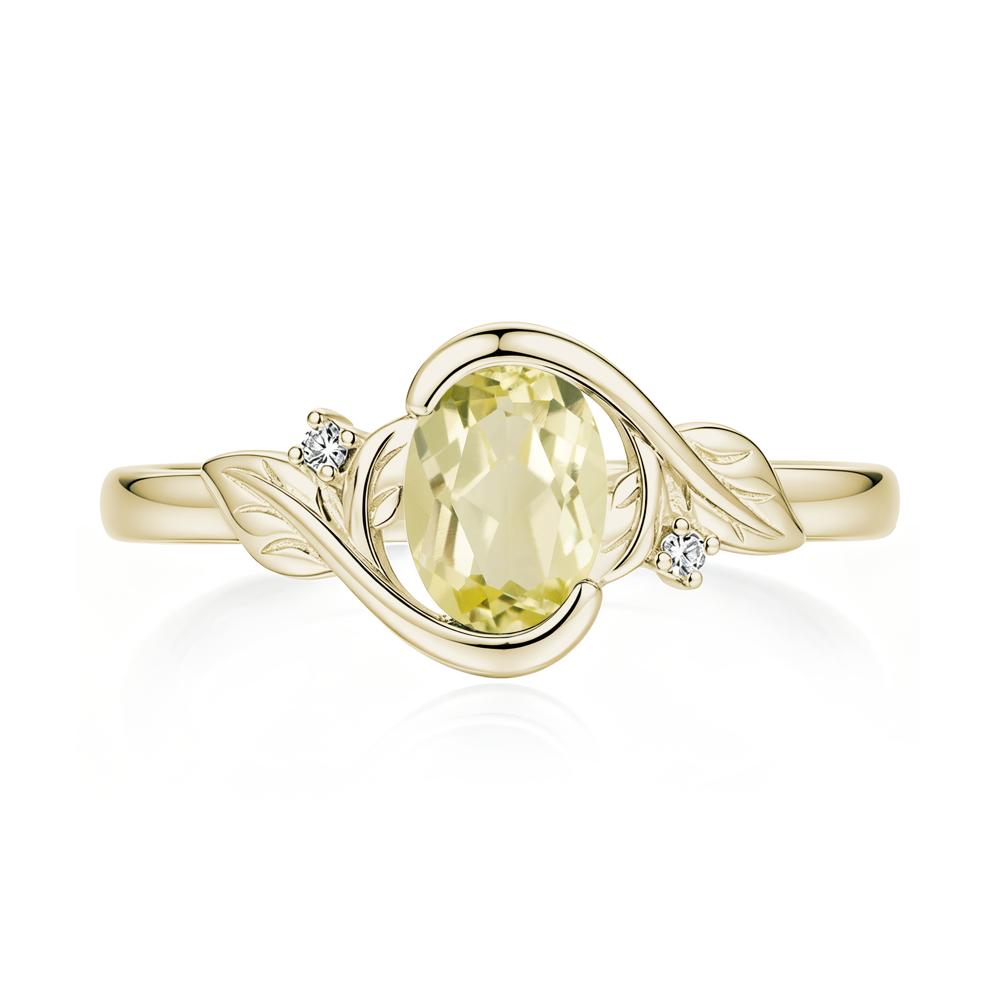 Leaf Inspired Oval Shaped Emerald Tension Ring - LUO Jewelry #gemstone_Lemon Quartz