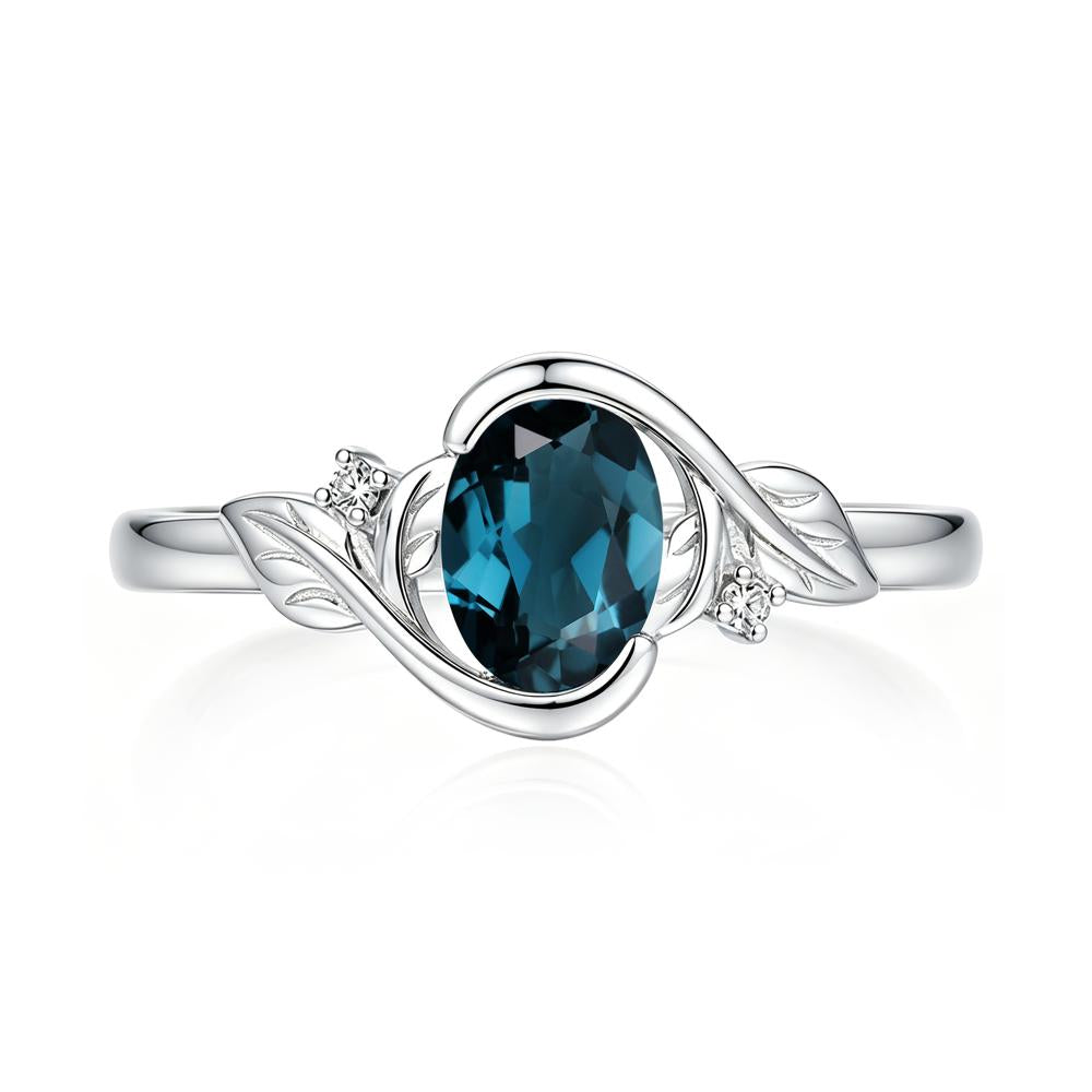 Leaf Inspired Oval Shaped Emerald Tension Ring - LUO Jewelry #gemstone_London Blue Topaz