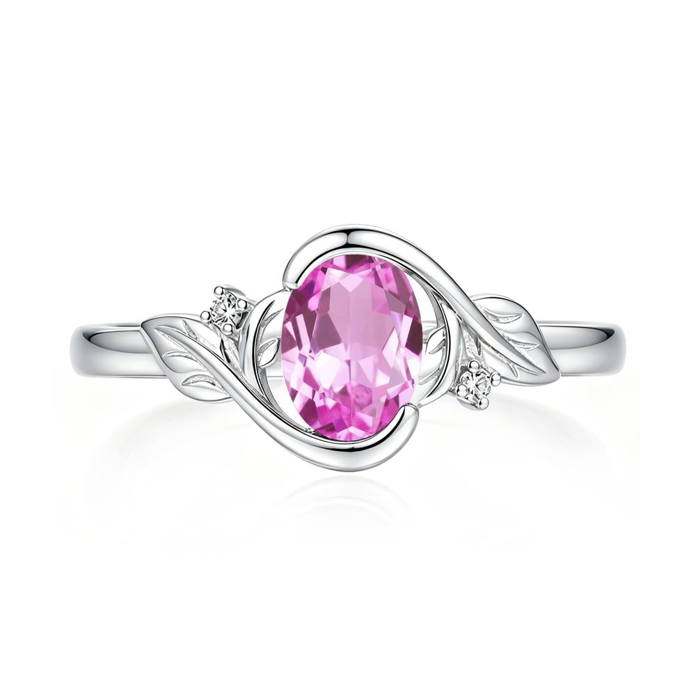 Leaf Inspired Oval Shaped Emerald Tension Ring - LUO Jewelry #gemstone_Pink Sapphire