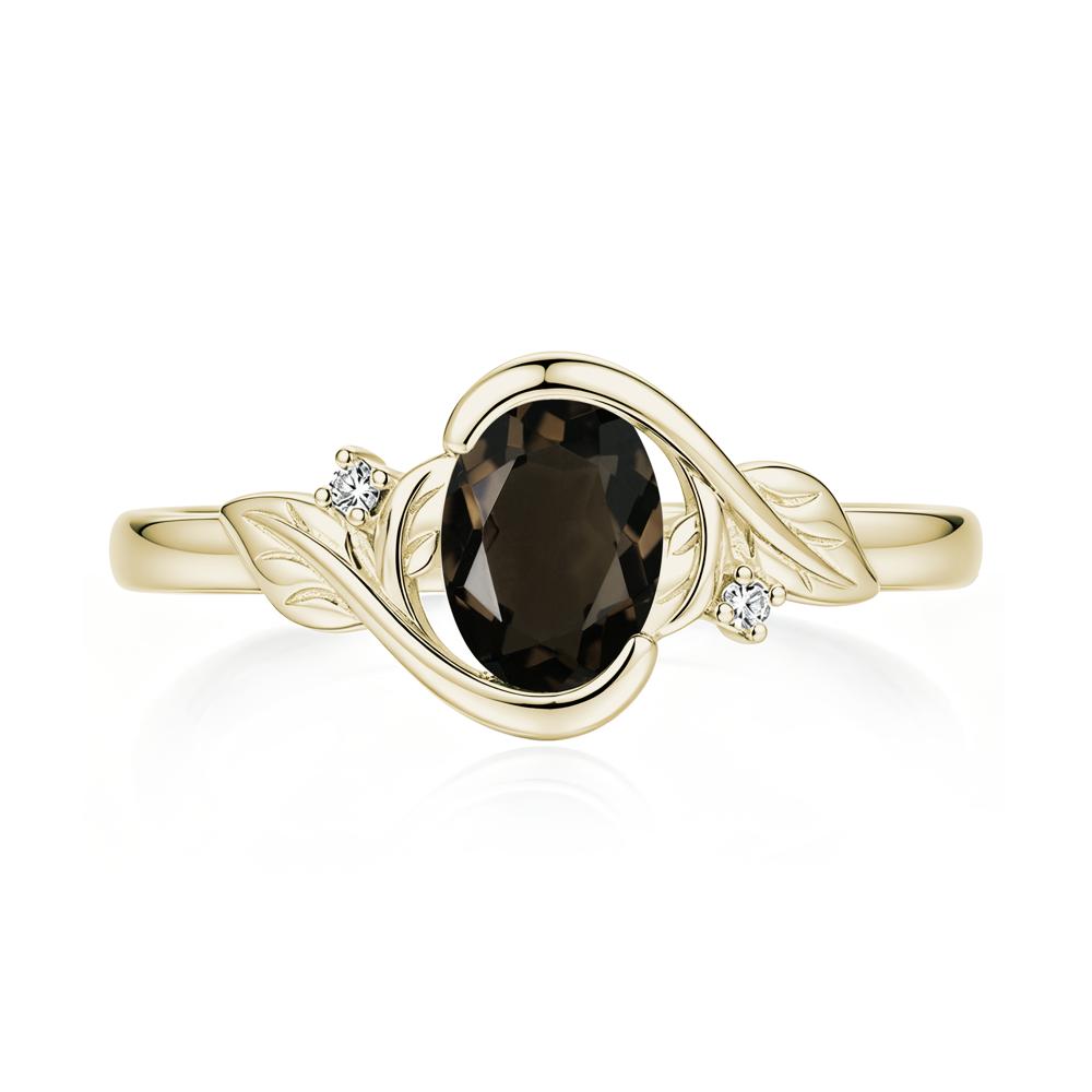 Leaf Inspired Oval Shaped Emerald Tension Ring - LUO Jewelry #gemstone_Smoky Quartz