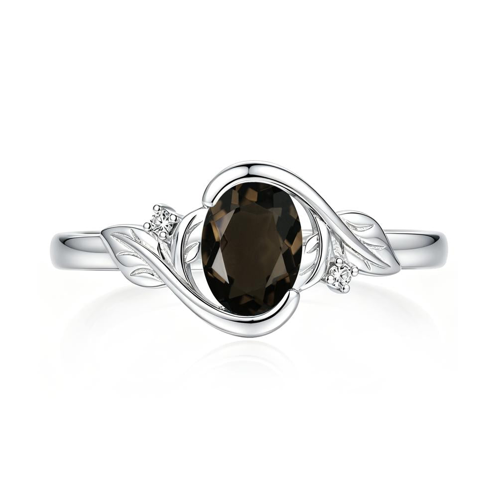 Leaf Inspired Oval Shaped Emerald Tension Ring - LUO Jewelry #gemstone_Smoky Quartz