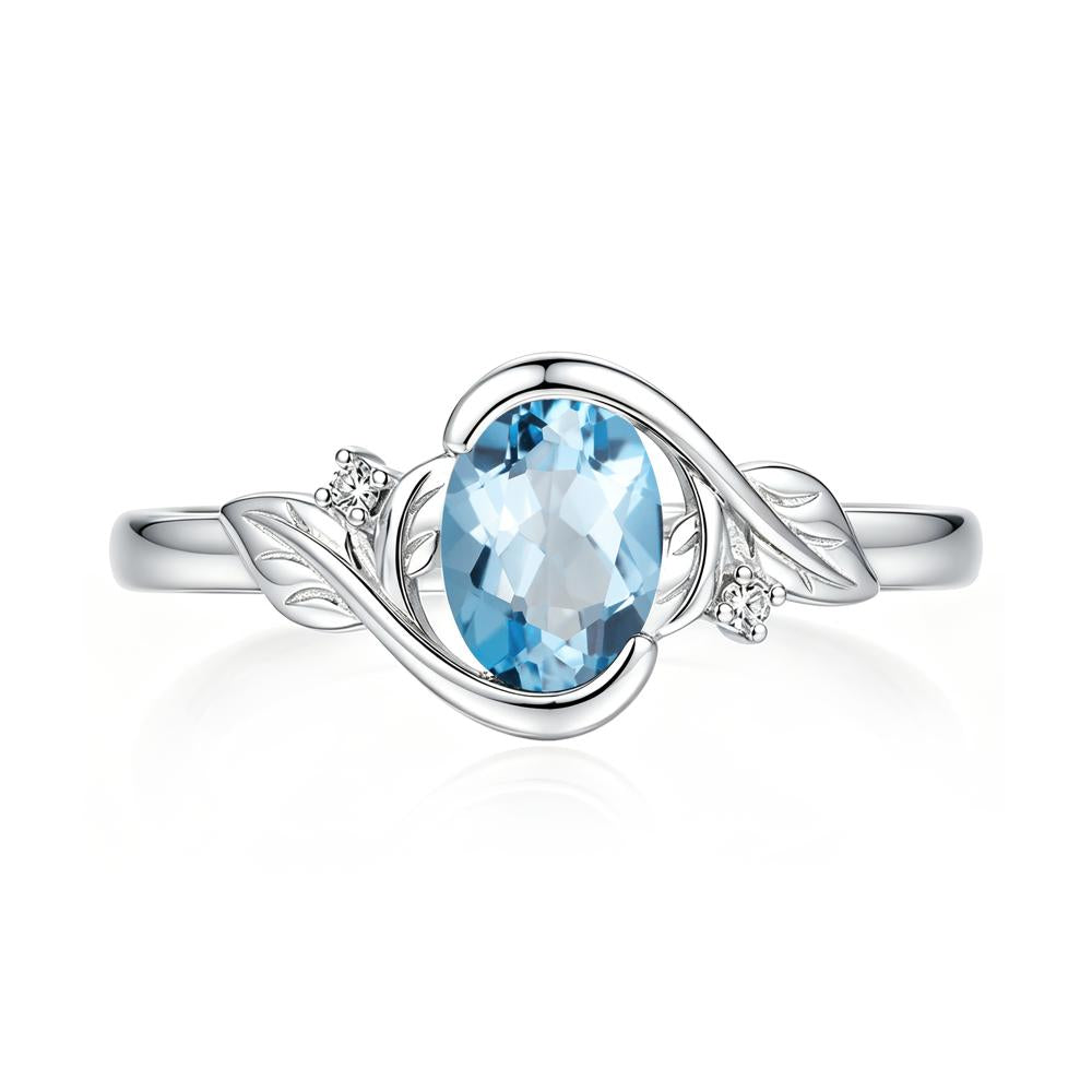 Leaf Inspired Oval Shaped Emerald Tension Ring - LUO Jewelry #gemstone_Swiss Blue Topaz