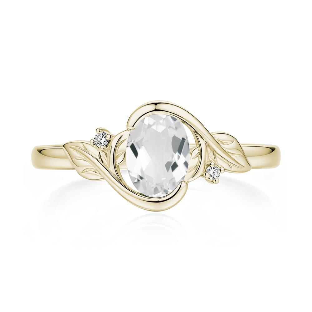 Leaf Inspired Oval Shaped Emerald Tension Ring - LUO Jewelry #gemstone_White Topaz