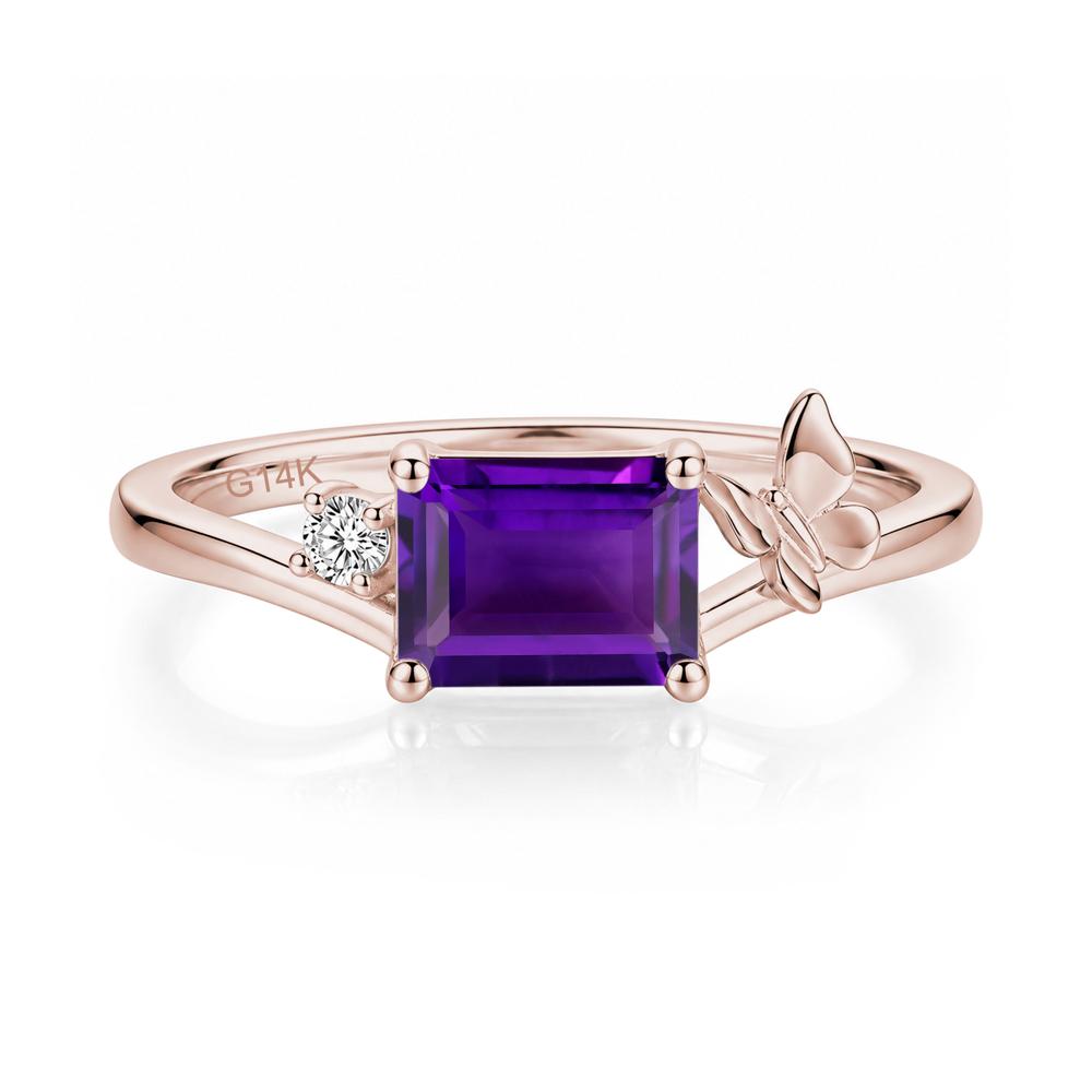 East West Emerald Cut Amethyst Butterfly Ring - LUO Jewelry #gemstone_Amethyst