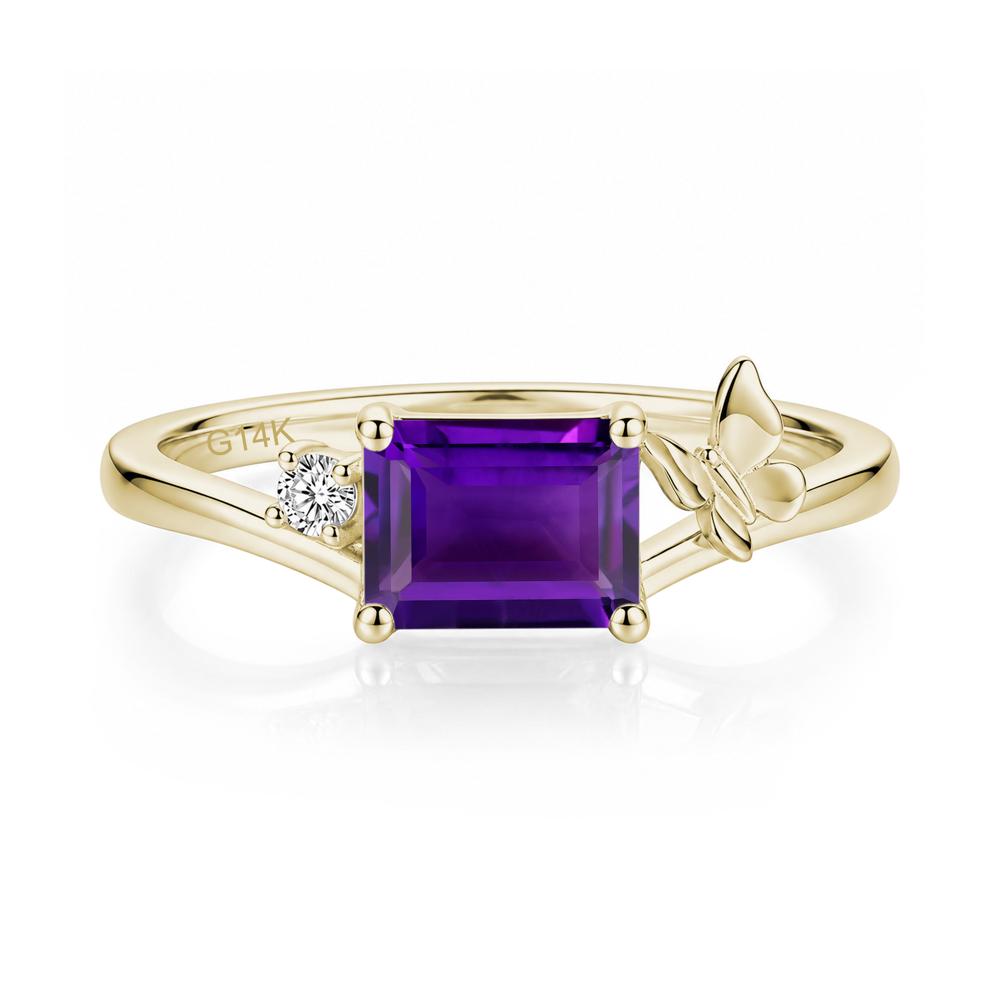 East West Emerald Cut Amethyst Butterfly Ring - LUO Jewelry #gemstone_Amethyst