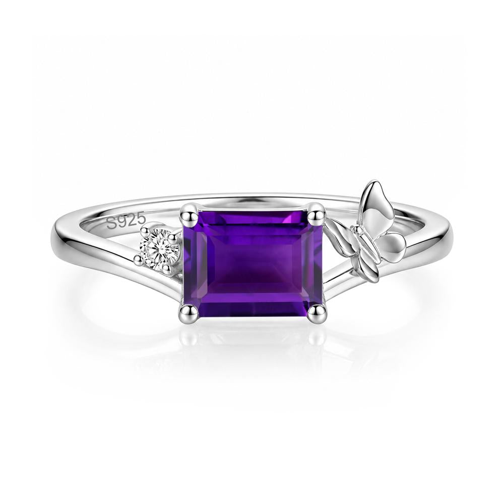 East West Emerald Cut Amethyst Butterfly Ring - LUO Jewelry #gemstone_Amethyst