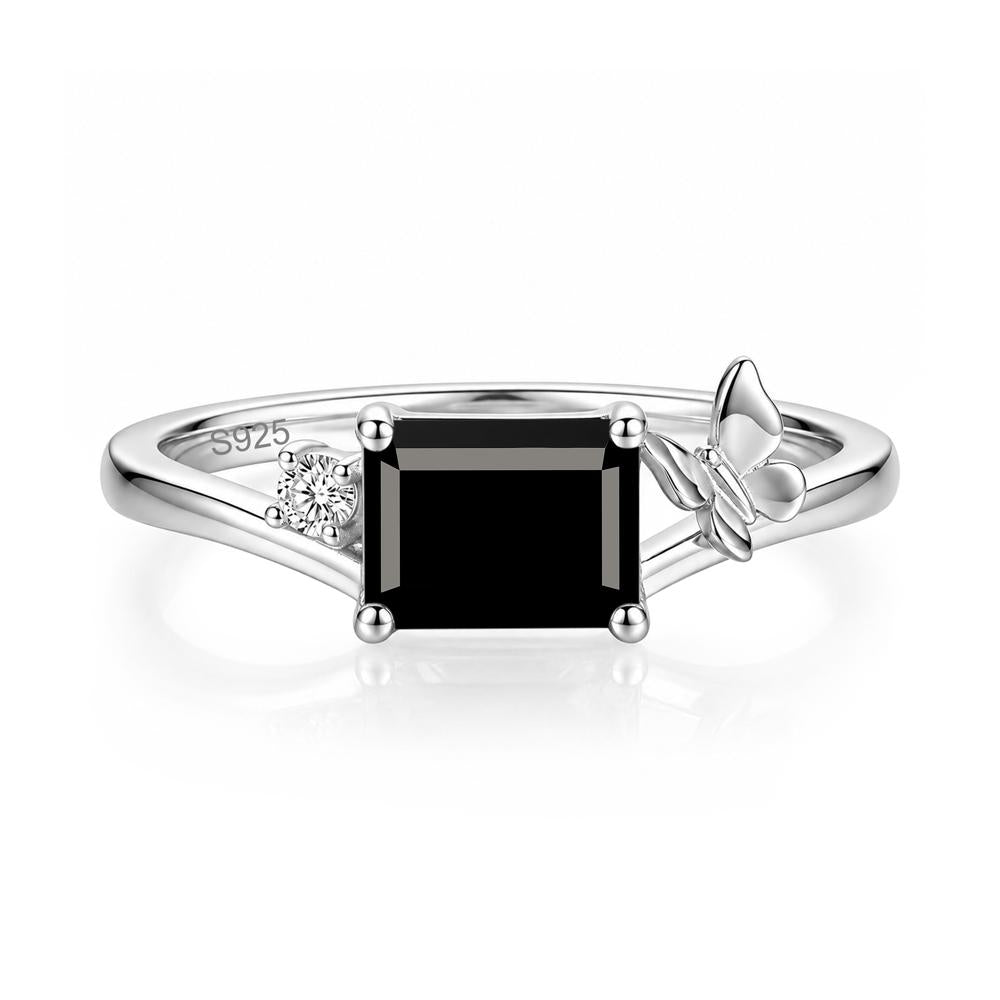 East West Emerald Cut Amethyst Butterfly Ring - LUO Jewelry #gemstone_Black Spinel