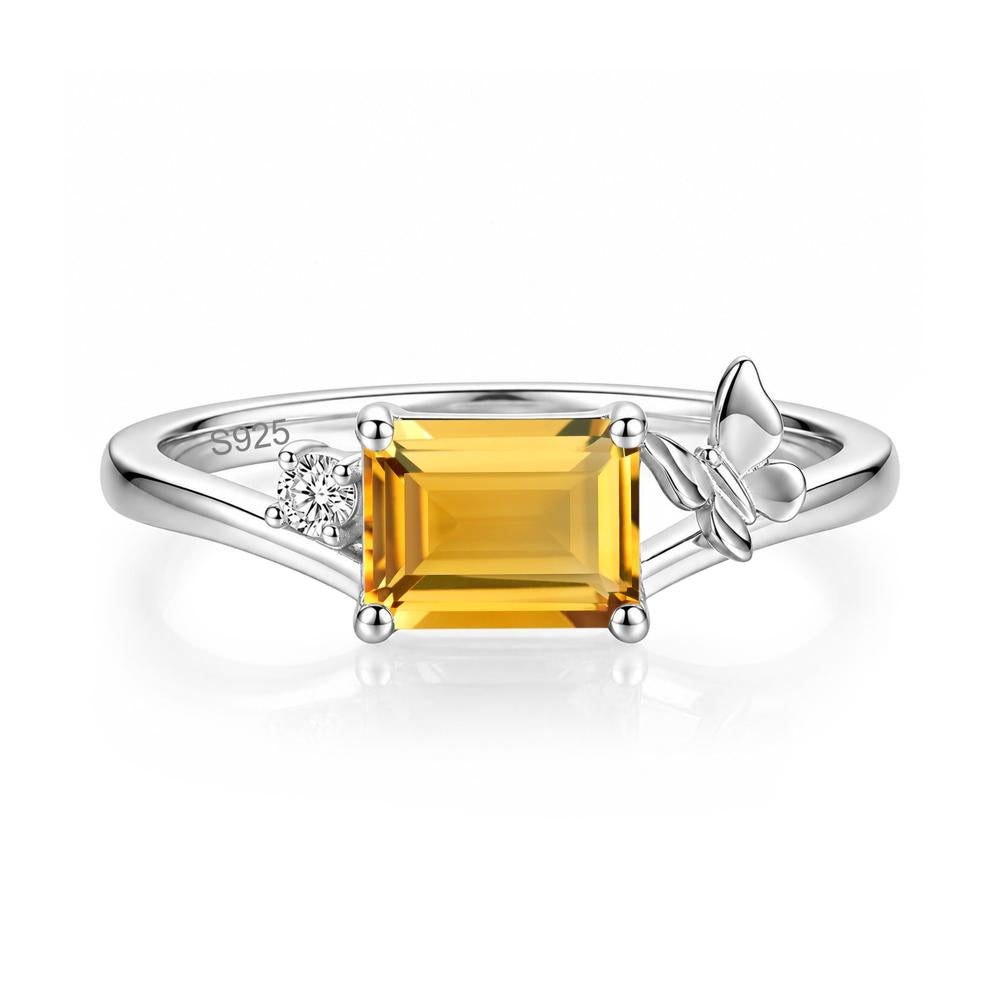 East West Emerald Cut Amethyst Butterfly Ring - LUO Jewelry #gemstone_Citrine