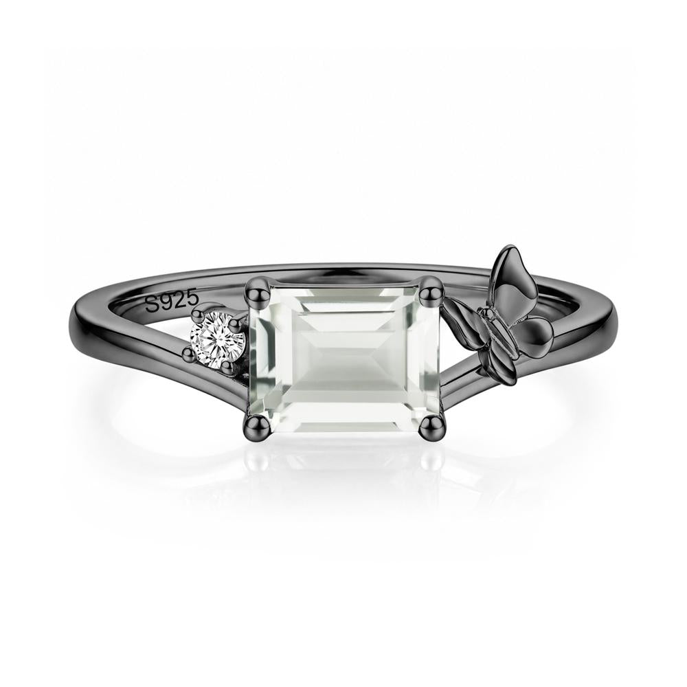 East West Emerald Cut Amethyst Butterfly Ring - LUO Jewelry #gemstone_Green Amethyst