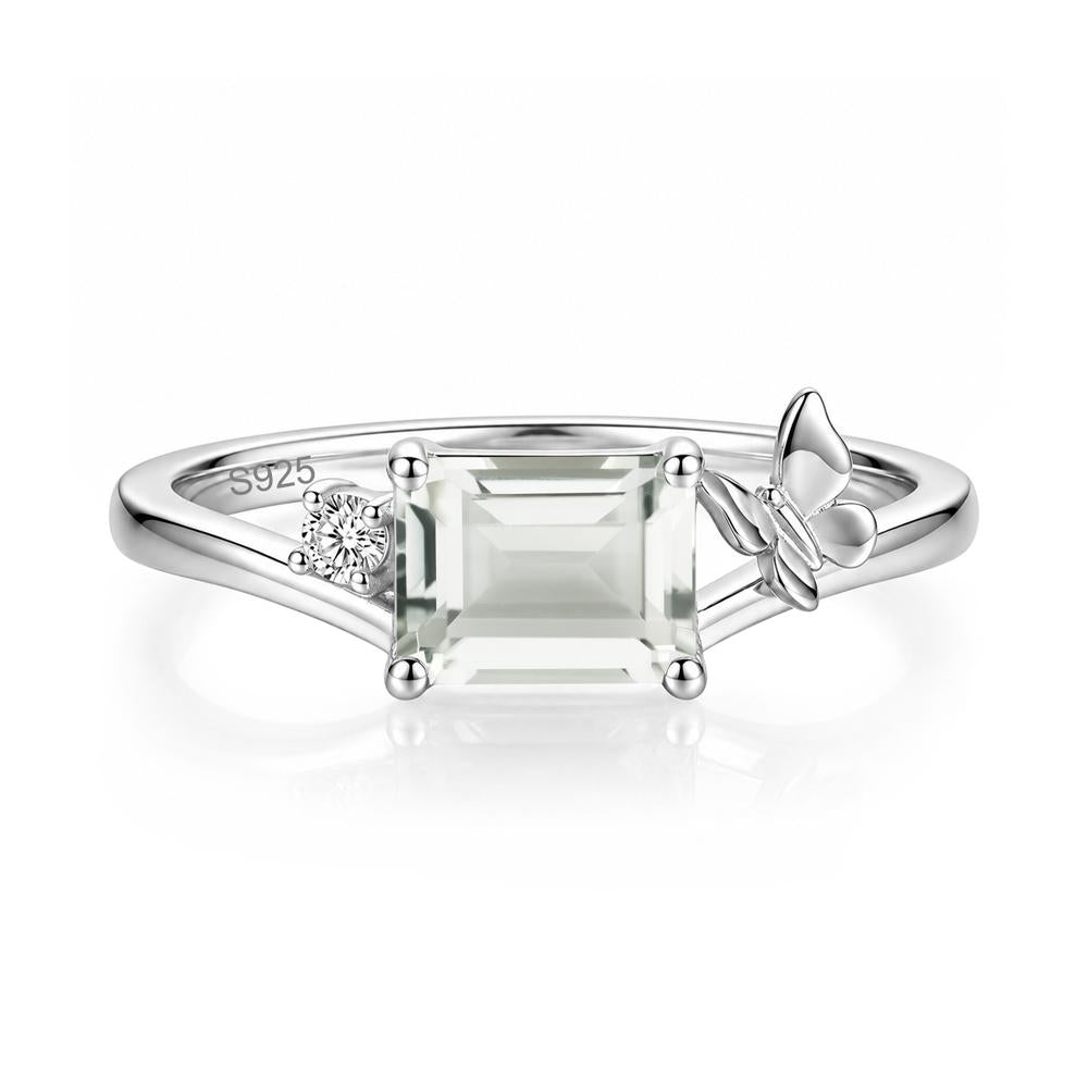 East West Emerald Cut Amethyst Butterfly Ring - LUO Jewelry #gemstone_Green Amethyst
