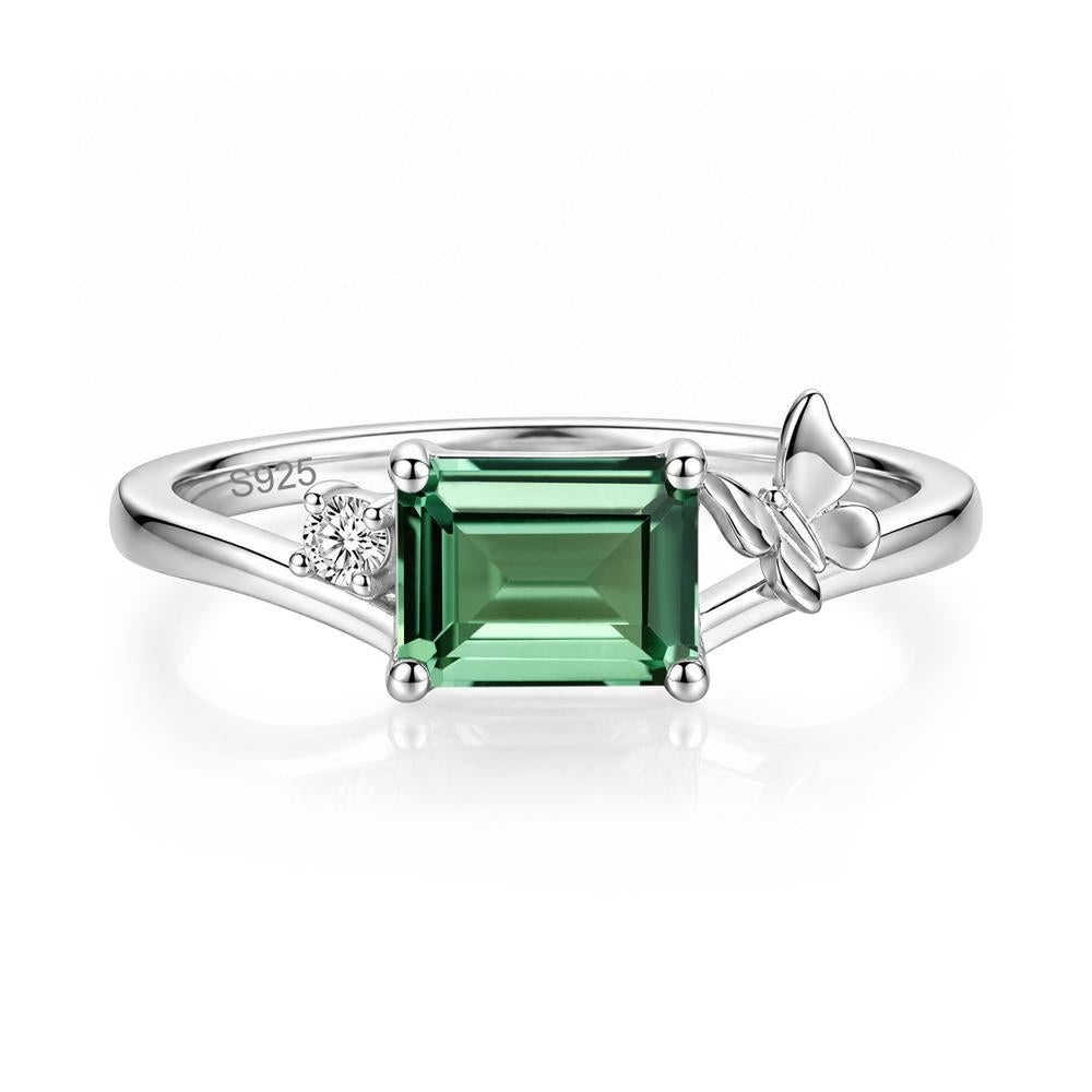East West Emerald Cut Amethyst Butterfly Ring - LUO Jewelry #gemstone_Green Sapphire