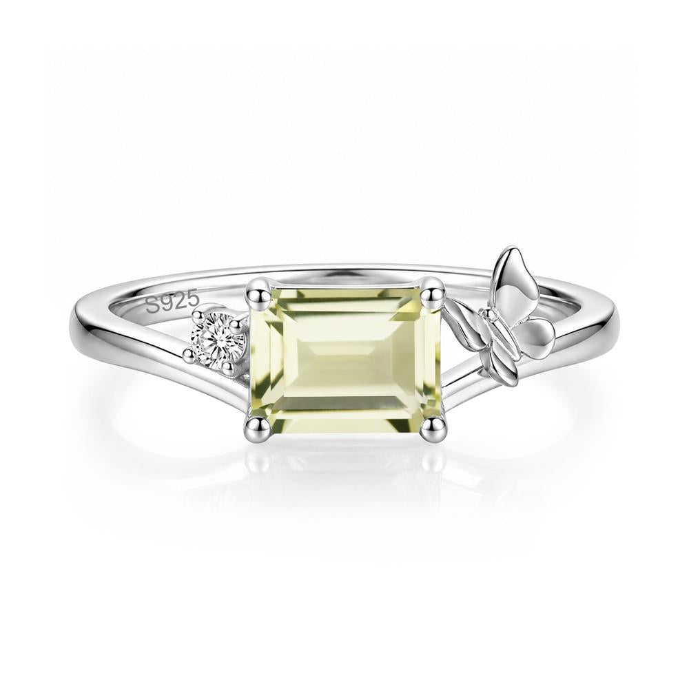 East West Emerald Cut Amethyst Butterfly Ring - LUO Jewelry #gemstone_Lemon Quartz