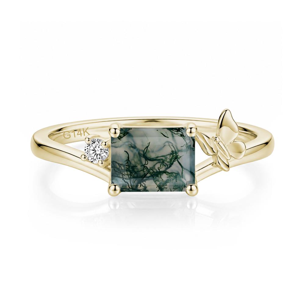 East West Emerald Cut Amethyst Butterfly Ring - LUO Jewelry #gemstone_Moss Agate