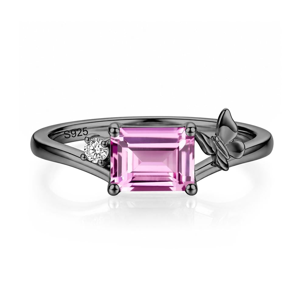 East West Emerald Cut Amethyst Butterfly Ring - LUO Jewelry #gemstone_Pink Sapphire
