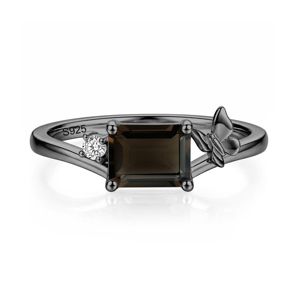 East West Emerald Cut Amethyst Butterfly Ring - LUO Jewelry #gemstone_Smoky Quartz