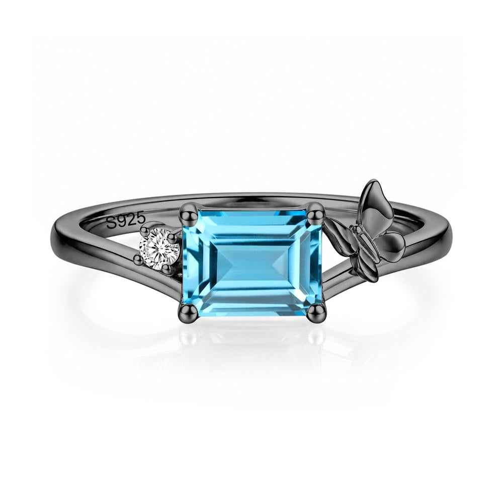 East West Emerald Cut Amethyst Butterfly Ring - LUO Jewelry #gemstone_Swiss Blue Topaz
