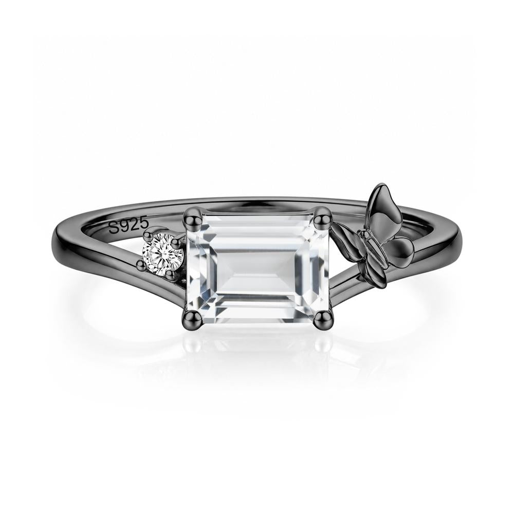 East West Emerald Cut Amethyst Butterfly Ring - LUO Jewelry #gemstone_White Topaz