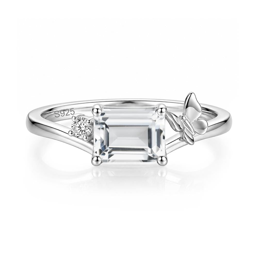 East West Emerald Cut Amethyst Butterfly Ring - LUO Jewelry #gemstone_White Topaz
