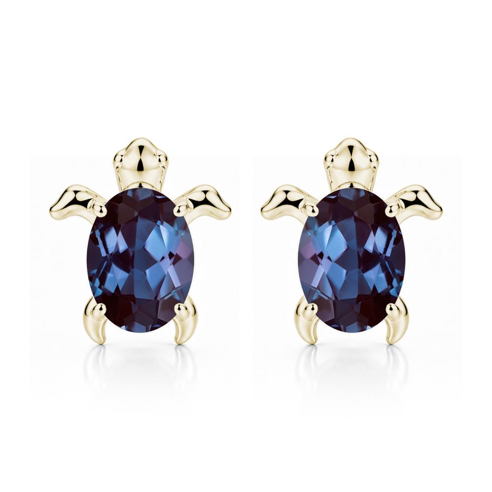Oval Shaped Sapphire Turtle Stud Earrings - LUO Jewelry #gemstone_Alexandrite