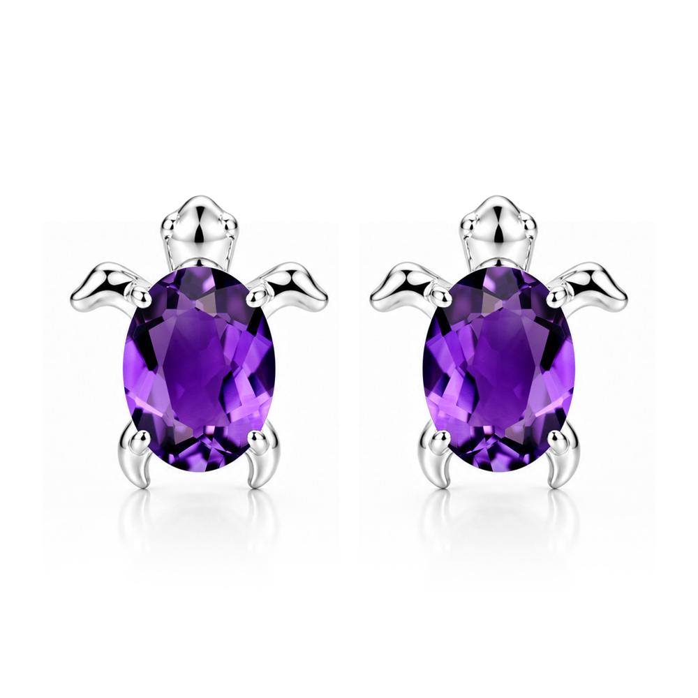 Oval Shaped Sapphire Turtle Stud Earrings - LUO Jewelry #gemstone_Amethyst