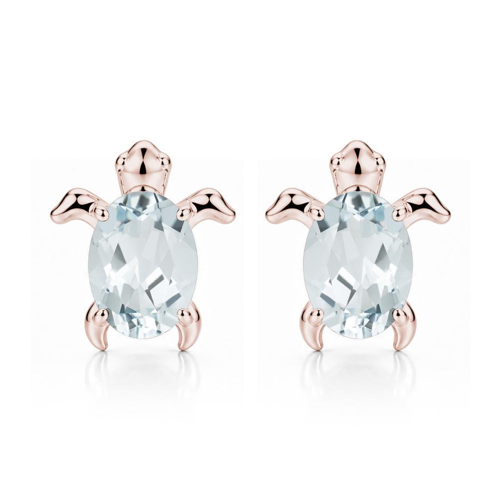 Oval Shaped Sapphire Turtle Stud Earrings - LUO Jewelry #gemstone_Aquamarine