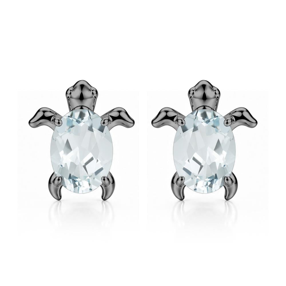 Oval Shaped Sapphire Turtle Stud Earrings - LUO Jewelry #gemstone_Aquamarine