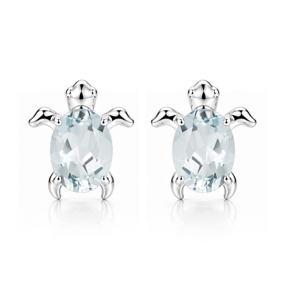 Oval Shaped Sapphire Turtle Stud Earrings - LUO Jewelry #gemstone_Aquamarine