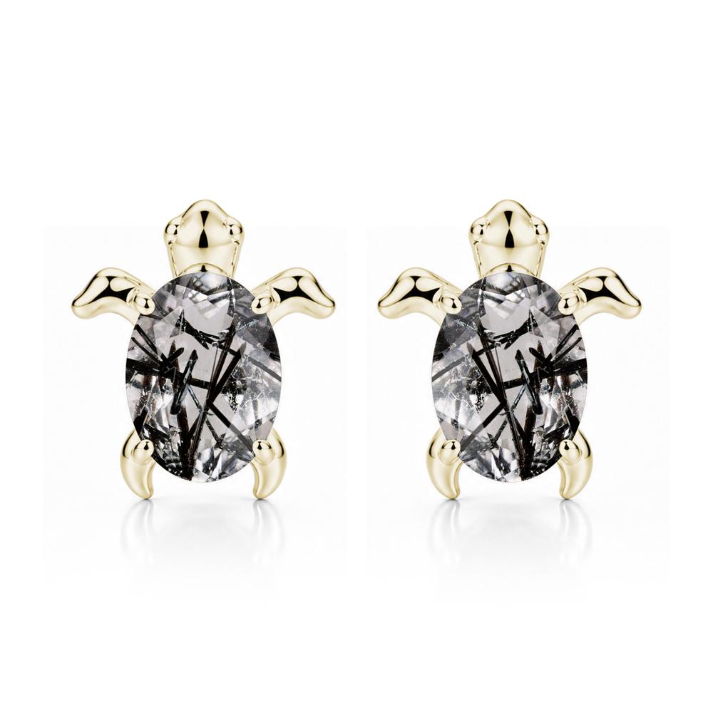 Oval Shaped Sapphire Turtle Stud Earrings - LUO Jewelry #gemstone_Black Rutilated Quartz