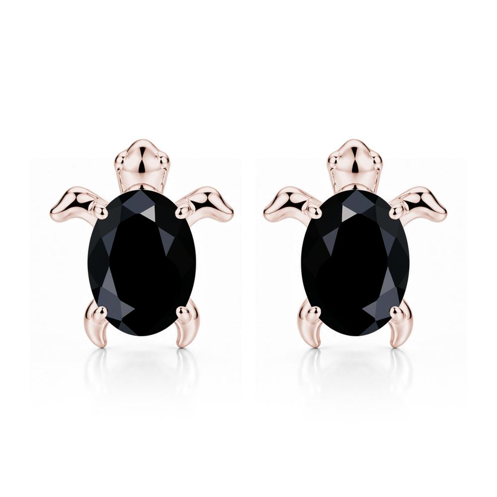 Oval Shaped Sapphire Turtle Stud Earrings - LUO Jewelry #gemstone_Black Spinel
