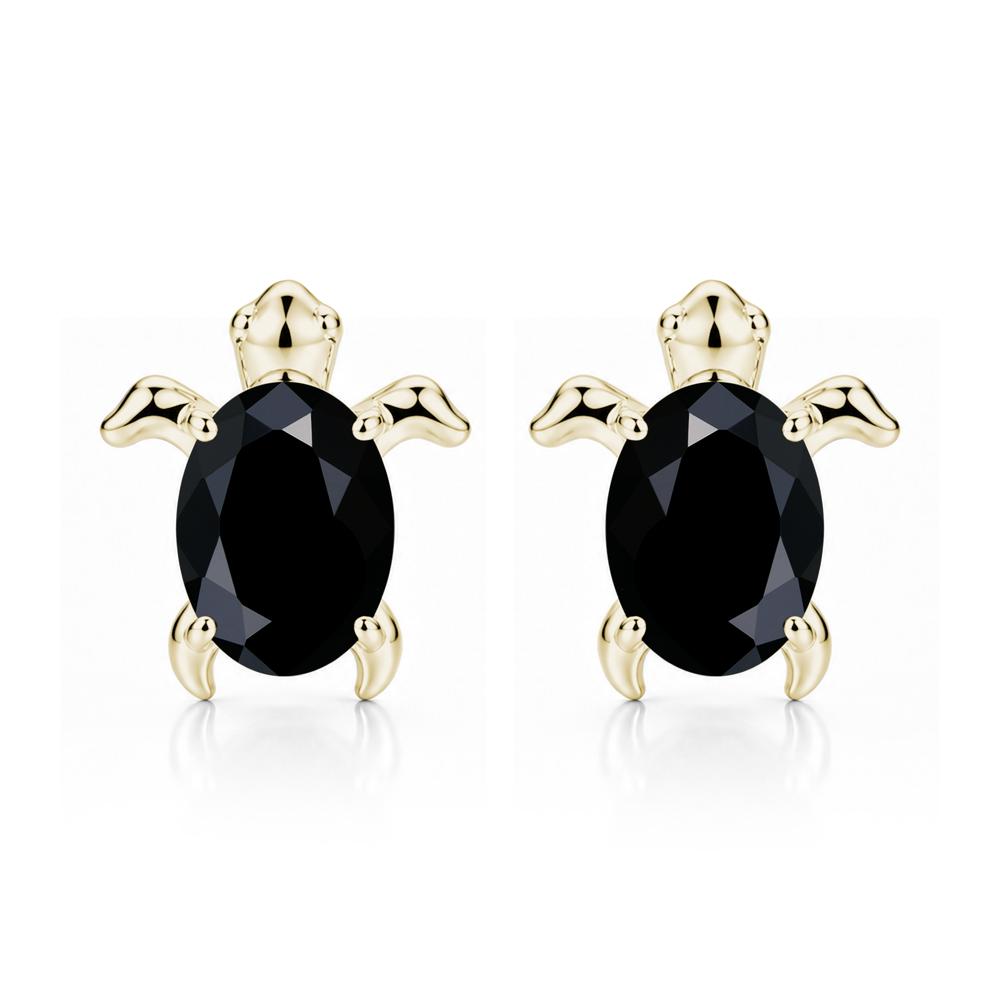 Oval Shaped Sapphire Turtle Stud Earrings - LUO Jewelry #gemstone_Black Spinel