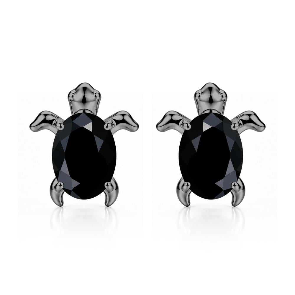 Oval Shaped Sapphire Turtle Stud Earrings - LUO Jewelry #gemstone_Black Spinel