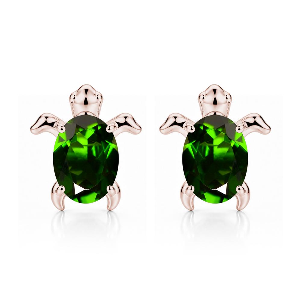 Oval Shaped Sapphire Turtle Stud Earrings - LUO Jewelry #gemstone_Diopside