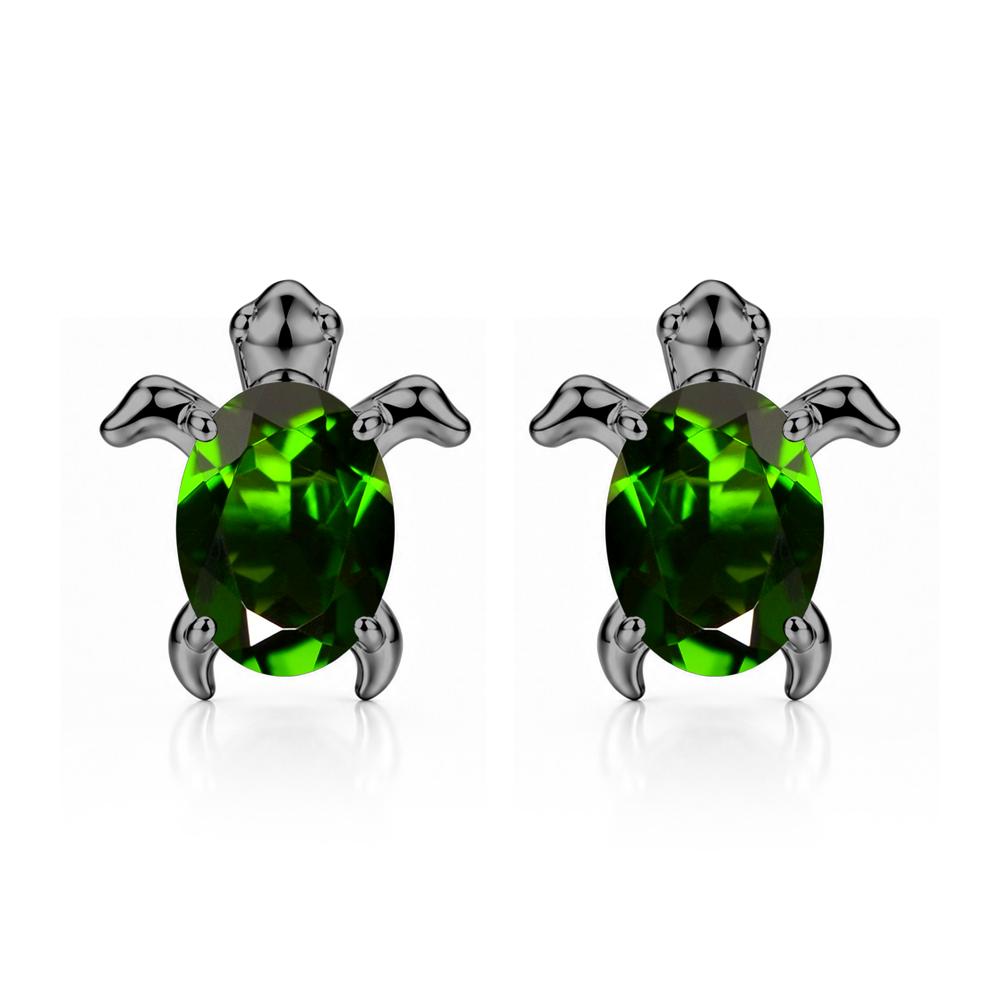Oval Shaped Sapphire Turtle Stud Earrings - LUO Jewelry #gemstone_Diopside