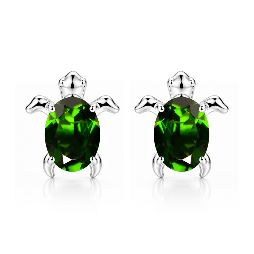 Oval Shaped Sapphire Turtle Stud Earrings - LUO Jewelry #gemstone_Diopside