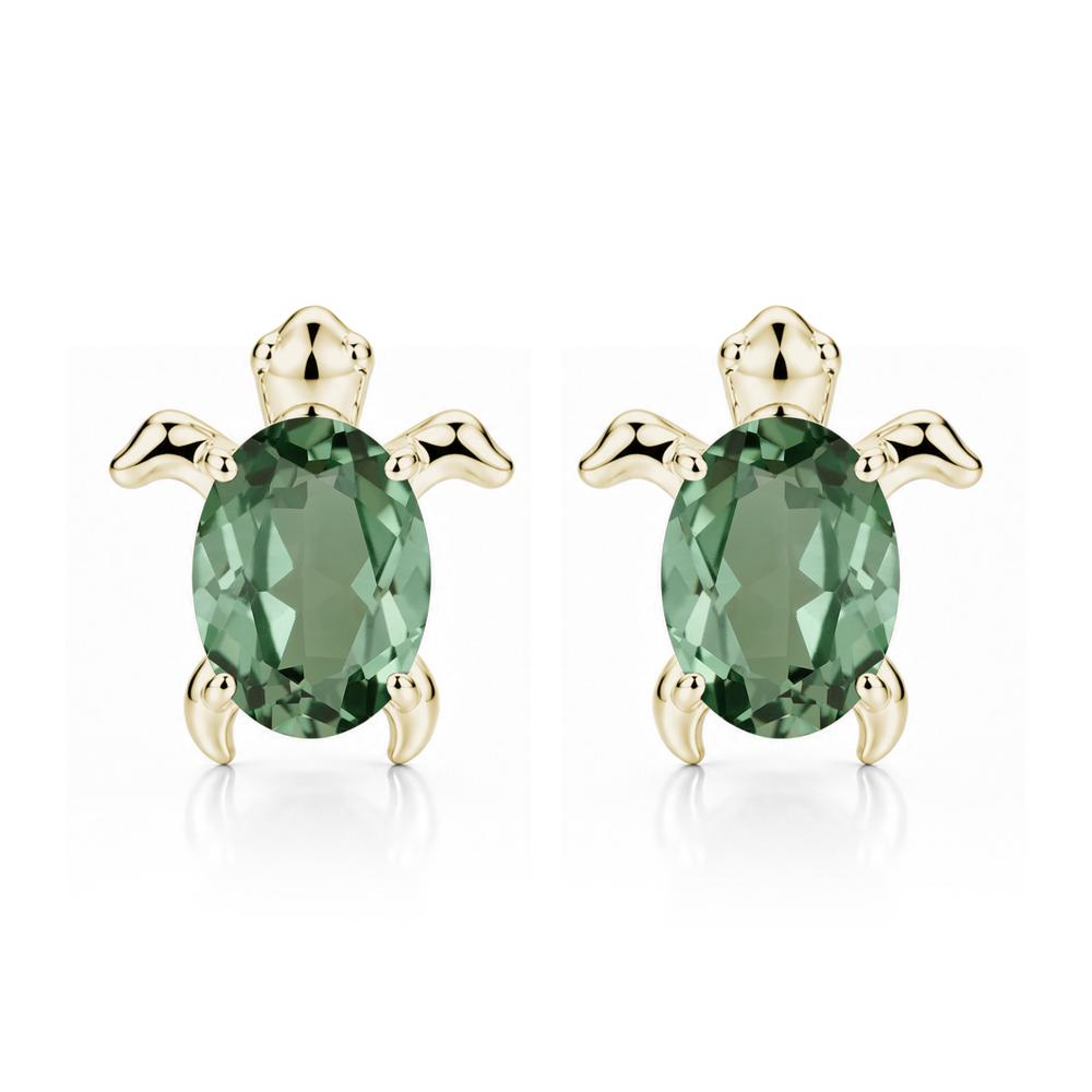Oval Shaped Sapphire Turtle Stud Earrings - LUO Jewelry #gemstone_Green Sapphire