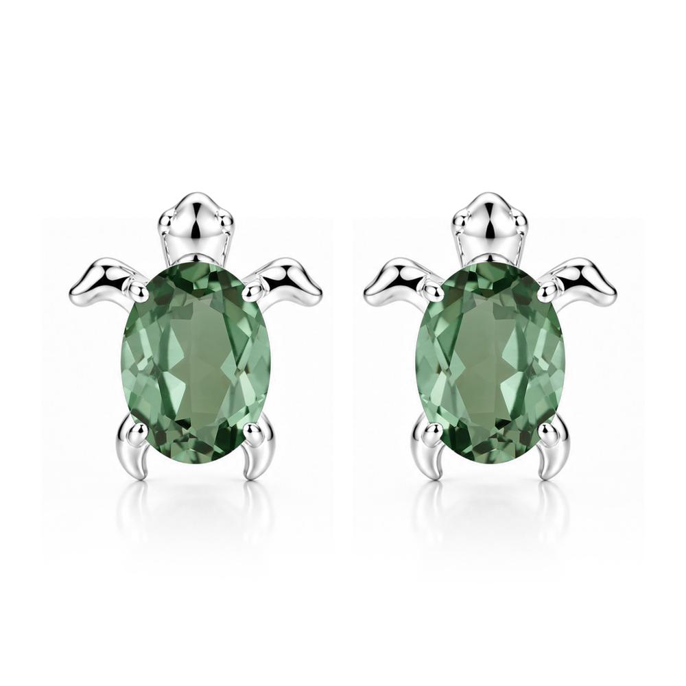 Oval Shaped Sapphire Turtle Stud Earrings - LUO Jewelry #gemstone_Green Sapphire