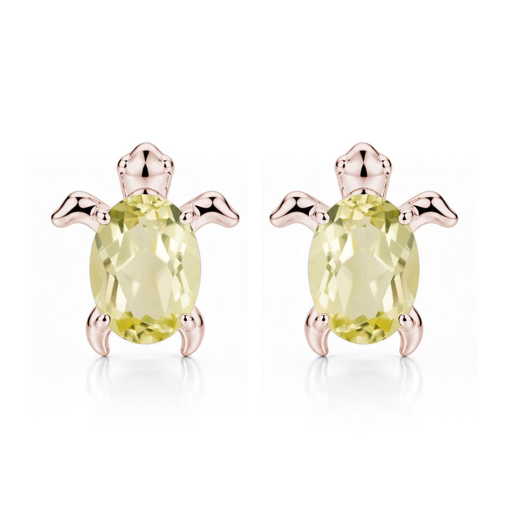 Oval Shaped Sapphire Turtle Stud Earrings - LUO Jewelry #gemstone_Lemon Quartz