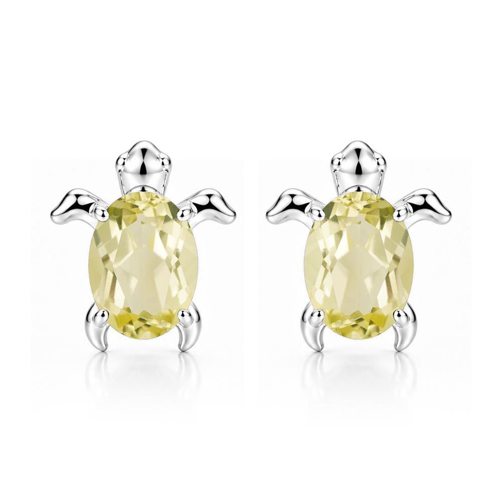 Oval Shaped Sapphire Turtle Stud Earrings - LUO Jewelry #gemstone_Lemon Quartz
