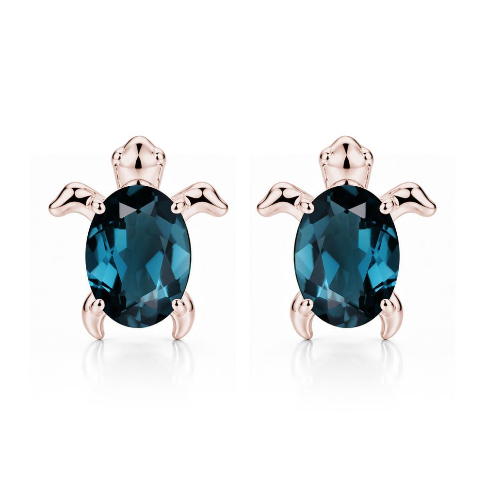 Oval Shaped Sapphire Turtle Stud Earrings - LUO Jewelry #gemstone_London Blue Topaz