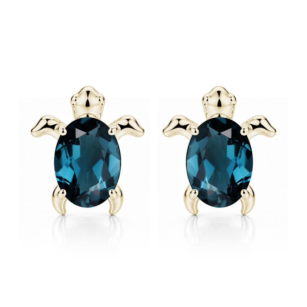 Oval Shaped Sapphire Turtle Stud Earrings - LUO Jewelry #gemstone_London Blue Topaz