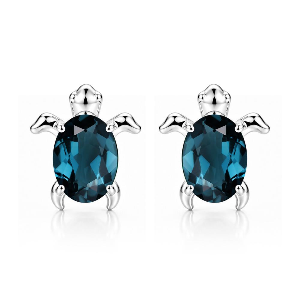 Oval Shaped Sapphire Turtle Stud Earrings - LUO Jewelry #gemstone_London Blue Topaz